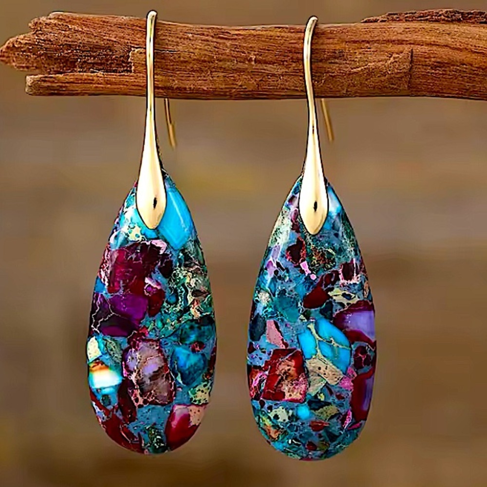 Artisan Imperial Natural Stone Earrings Gold Mystic Depths